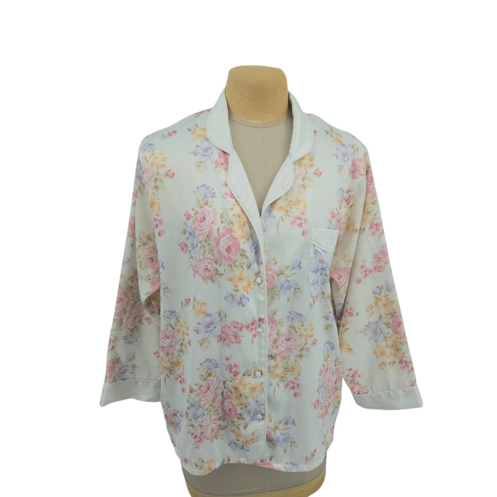 Aria Pajama Top Women Large Floral Long Sleeve Button Front Sleepwear Loungewear